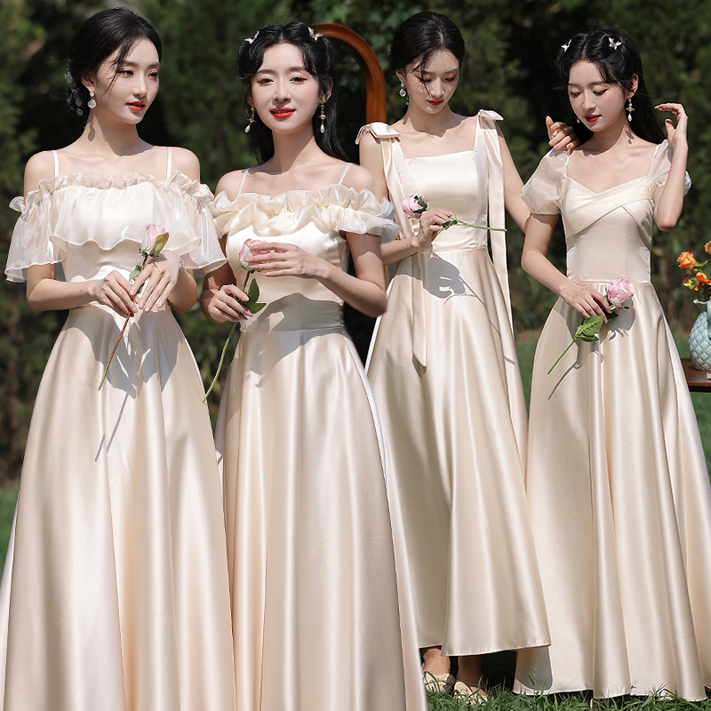 Champagne-Colored Bridesmaid Dress 2026 New Style, Can Be Worn Casually, French-Style Sister Group Dress, Women's Satin, High-End, Niche Champagne-Colored Bridesmaid Dress 2026 New Style, Can Be Worn Casually, French-Style Sister Group Dress, Women's Satin, High-End, Niche
