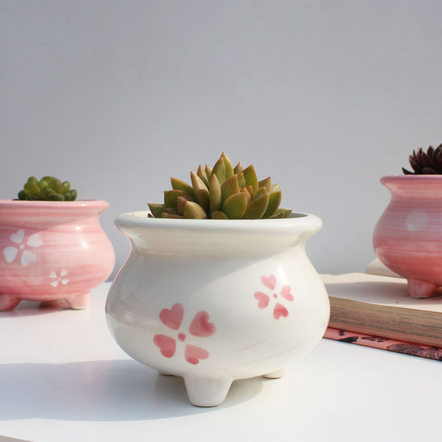 ການອອກແບບຕົ້ນສະບັບຂອງຜູ້ຜະລິດຫມໍ້ນ້ໍາສີບົວ underglaze ມື painted succulent ພືດ pot ceramic desktop ສີຂຽວຕົ້ນໄມ້ potted ຂະຫນາດນ້ອຍ
