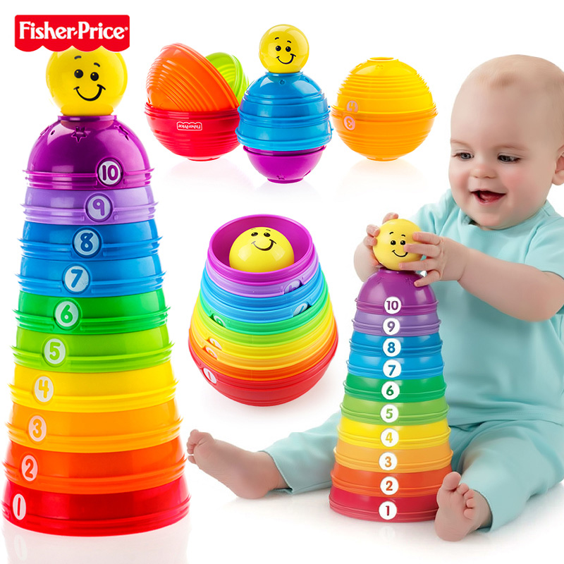 Fisher laminated music collar laminated rainbow cup stacked building blocks baby baby Early education Puzzle Toys K7166