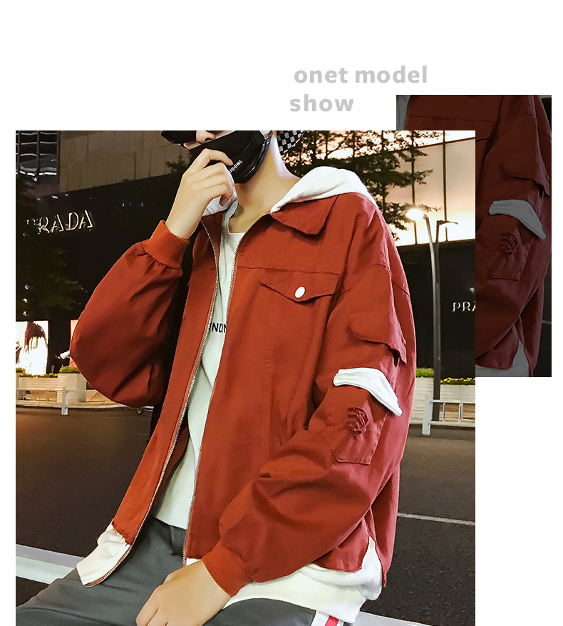 Áo khoác denim phong cách Hồng Kông nam trùm đầu phiên bản Hàn Quốc của mùa thu đông tự trồng sang trọng cộng với áo khoác nhung học sinh thả lỏng thủy triều bọ cạp áo khoác nam