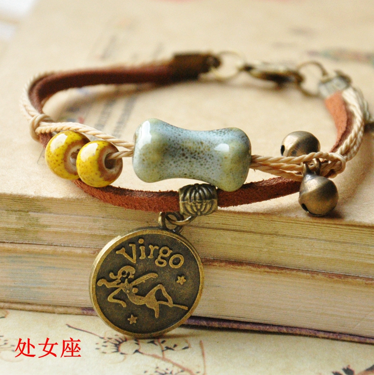 Trang sức thủ công gốc Jingdezhen Trang sức gốm sứ 12 chòm sao vòng tay unisex có thể điều chỉnh vòng tay tỳ hưu