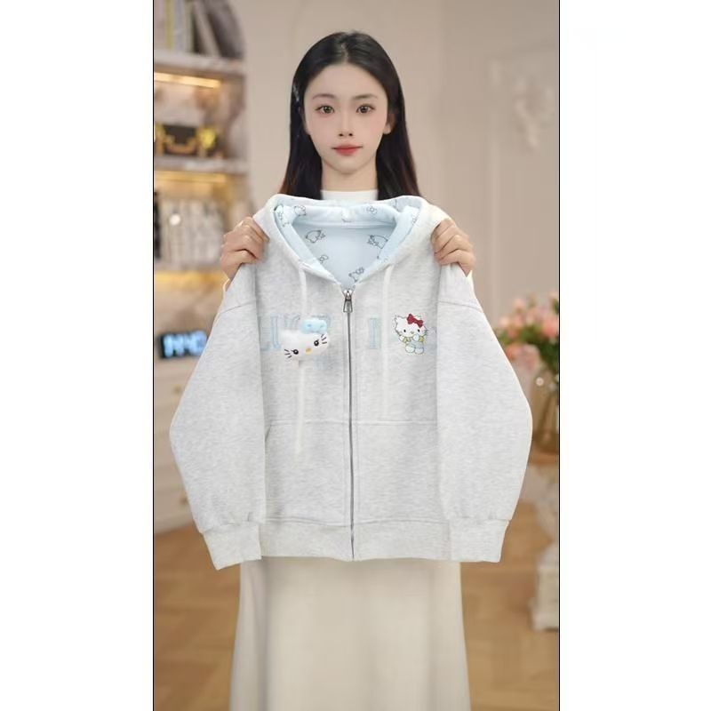 Girls' Spring and Autumn Cute Hello Kitty Navy Collar Hooded Cardigan Sweatshirt 2026 New Casual Sports Short Jacket Girls' Spring and Autumn Cute Hello Kitty Navy Collar Hooded Cardigan Sweatshirt 2026 New Casual Sports Short Jacket
