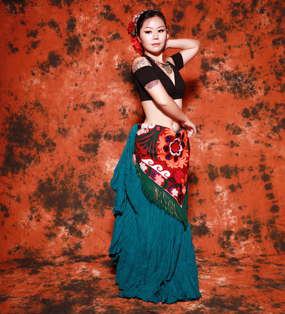 Spot Tribes Light Indian Import ATS Tribe Belly Dance 720 Degrees Peacock Blue Multilayer Fluffy Large Hem Skirt