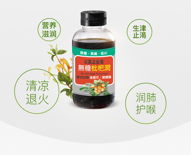 京都念慈菴 无糖枇杷膏 198g*2瓶 金银花+橄榄菜双效加强 图4
