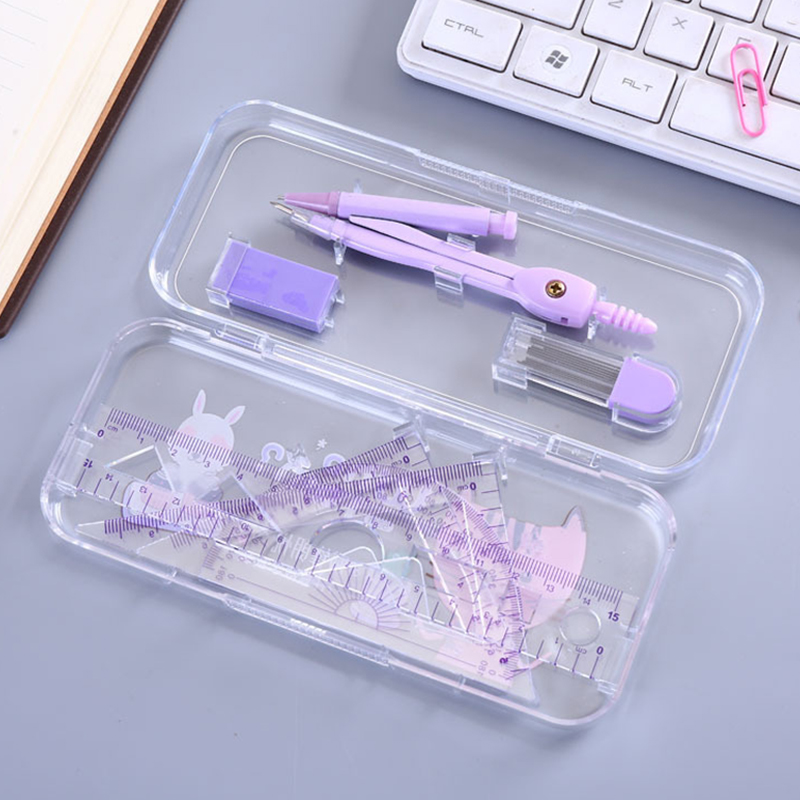 Compasses ruler suit cute little fresh drawing drawing picture tool suit design special elementary school student ruler compasses Compass Student Supplies Cartoon Mathematical Plastic Compasses 7 pieces