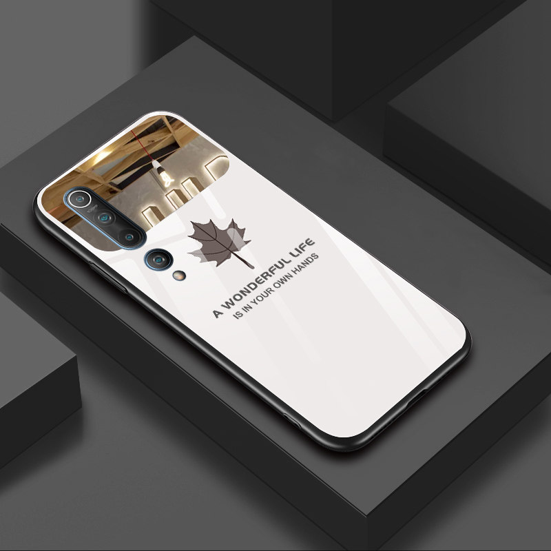 Suitable for Xiaomi 10 mobile phone protection shell mirror glass silicone full package soft edge protective sleeve new maple leaf brief for men and women stylish personality high-end mirror practical makeup mirror phone protective shell