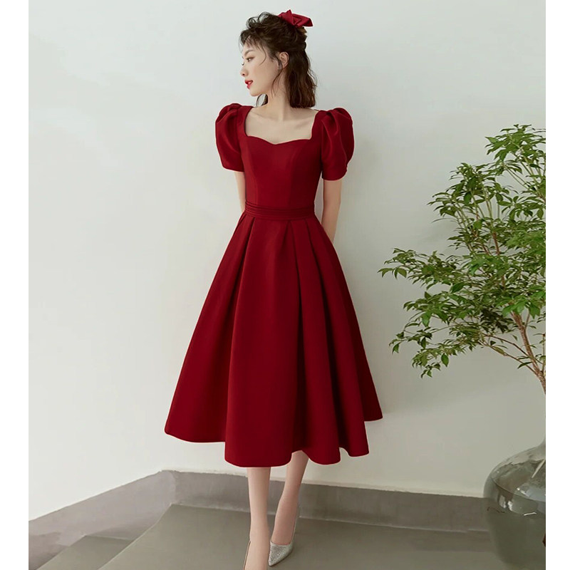 Toast The bride can normally wear a wine red color cute gown woman engagement foreign dress senior feel little princess