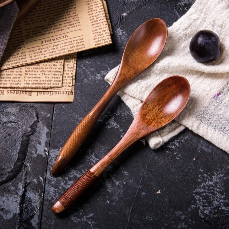 Solid wood spoon spoon wooden dessert coffee handmade honey lettering spoon tableware size wooden spoon Japanese long handle