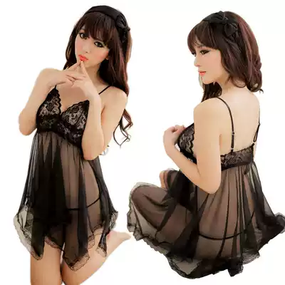 Sex lingerie extreme Nightfire suit women's sexy transparent lace uniform sm Large size nightgown adult three-point style