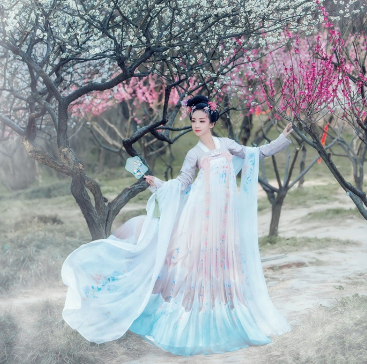 New Hanfu for Women, Bodhi Snow Ancient Costume, Fairy-Like Chest-Length Skirt, Traditional Cherry Blossom Hanfu, Fresh and Elegant, Super Fairy-Like