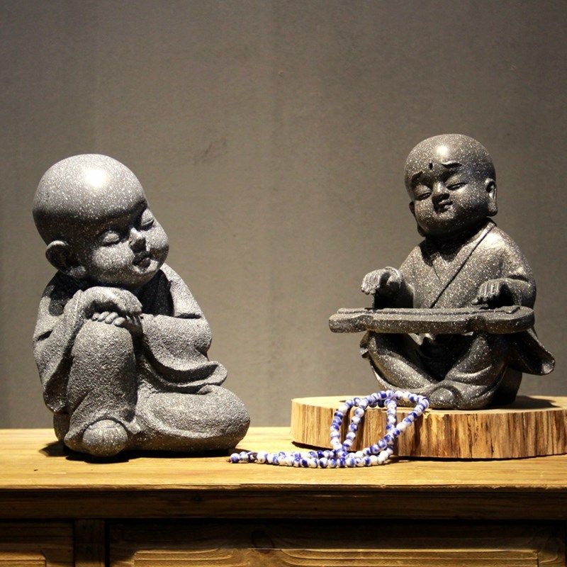 Swing Piece Garden Courtyard Balcony Outdoor Living-dining Room Home Decoration Pint Meditation Small Monk Petty Sandstone Sculptures