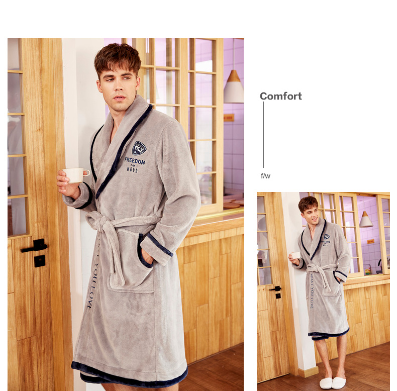 Couple nhung san hô robe đậu đỏ nhà mùa thu và mùa đông, bà phần dài của áo choàng tắm dày của nam giới flannel tracksuit do ngu