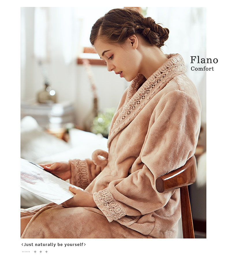 Đậu đỏ nhà mùa đông san hô nhung đồ ngủ nữ cardigan dài đoạn áo choàng dày ấm áp flannel áo choàng tắm nữ áo choàng đôi