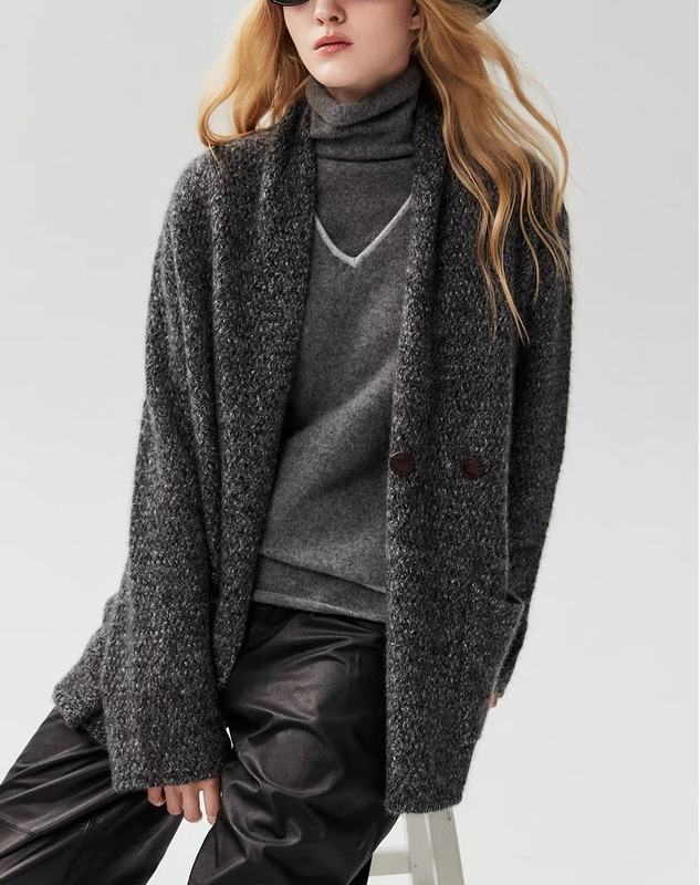 Hearlife 75% Cashmere 25% Silk Women's Green Fruit Collar Mid-Length Cardigan Jacket Hearlife 75% Cashmere 25% Silk Women's Green Fruit Collar Mid-Length Cardigan Jacket