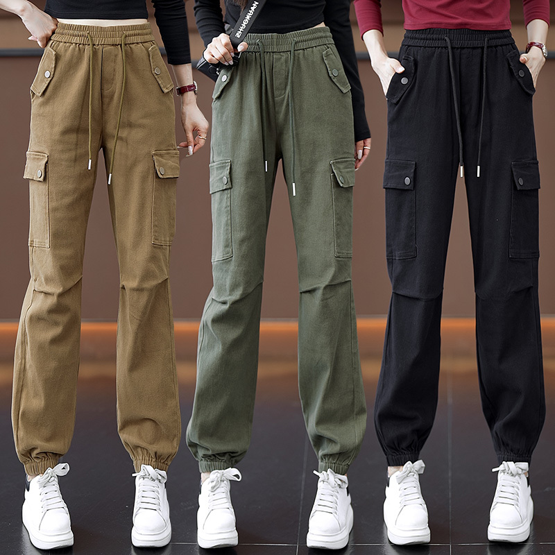 Fashionable Versatile Casual Cargo Pants for Women 2026 Spring and Autumn New High-Waisted Slimming Petite Cropped Jogger Jeans