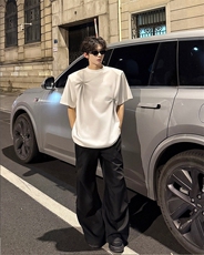 现货！25设计感手工喷绘十字花扭结垫肩短袖T恤dx260-p58，男装T恤，电商B288