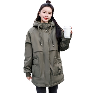 200斤胖MM中长款加绒棉服女冬装新款大码女装宽松派克服加厚外套图片