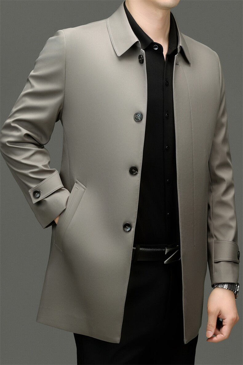 XL-A8790春秋新款男士中长款风衣翻领外套简约通勤商务男装,男装风衣,电商B360