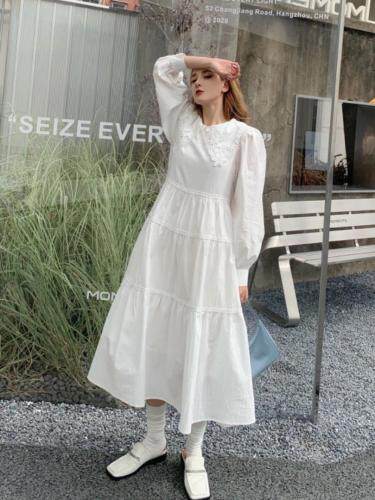 韩版纯色连衣裙，女装连衣裙，H101