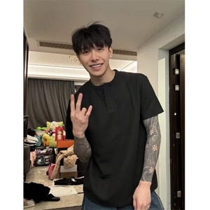 【现货】华夫格美式亨利领宽松短袖T恤男T020/特P25图片