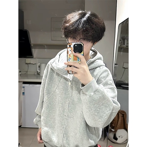 抖音得物高品质二开 25秋冬美式高街重磅结构高领连帽卫衣外套W62图片