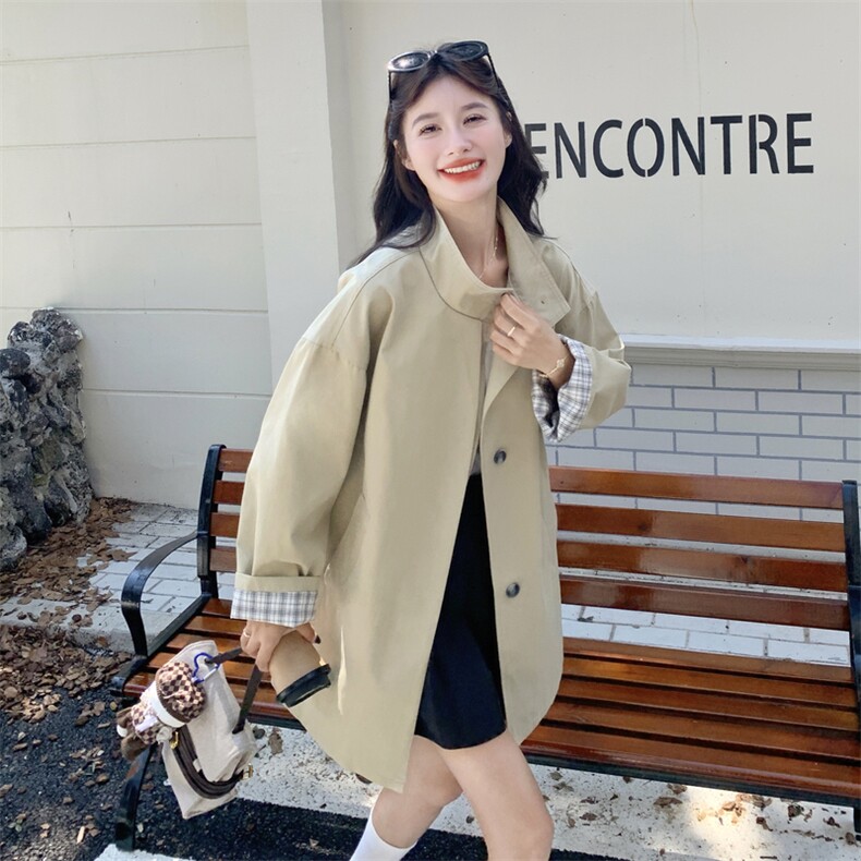 新款主推拼接格纹风衣外套2616-P155-K228,女装短外套,2C129