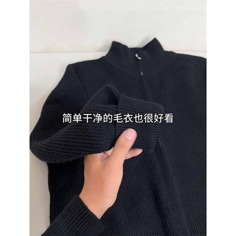 重磅秋冬北极绒双拉链毛衣开衫美式复古休闲慵懒风宽松针织衫外套,男装针织衫/毛衣,电商A486-1