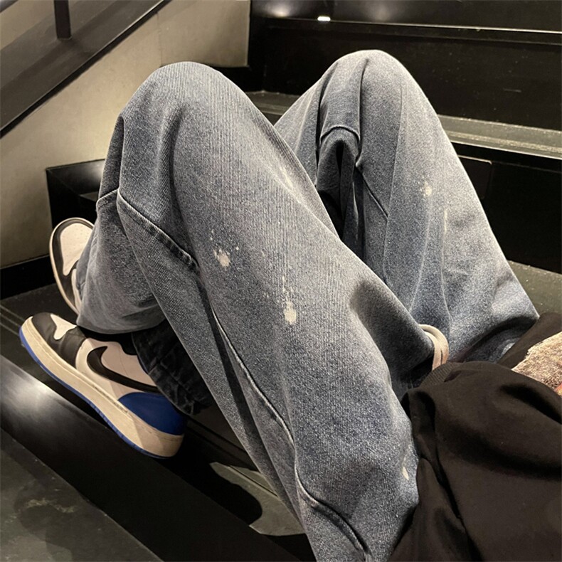 23秋季新款阔腿拖地牛仔裤男宽松水洗大码复古直筒裤XK66242-P50,男装牛仔裤,电商A042