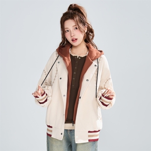 2026春季宽松复古明线刺绣假两件潮流百搭外套女XZ309 JK8006 P95图片