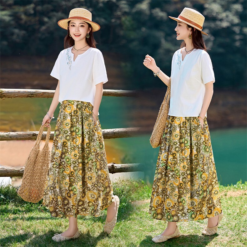 夏季薄款纯棉碎花半身裙女2026新款时尚气质妈妈洋气减龄休闲裙子，女装半身裙，倪叶myz