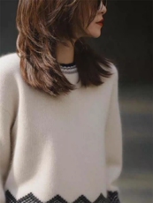 2025年秋季时尚百搭通勤简约休闲通勤圆领套头，女装针织衫/毛衣，锦瑟羊绒