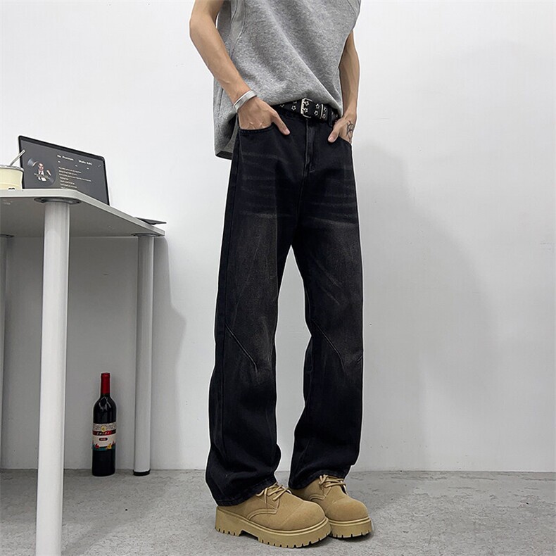 美式复古弯刀牛仔裤新款宽松垂感长裤男士潮牌直筒休闲裤HG83P42,男装牛仔裤,星座1013-1