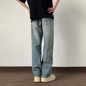 美式设计感双色休闲牛仔裤男款春夏季高街宽松直筒长裤D995/p58图片