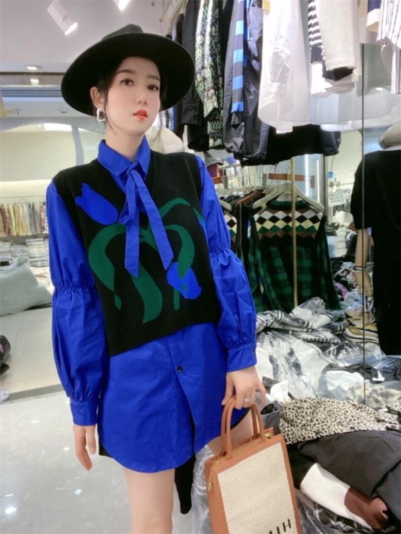 欧版两件套衬衫毛衣,女装衬衫,芭娜美纳