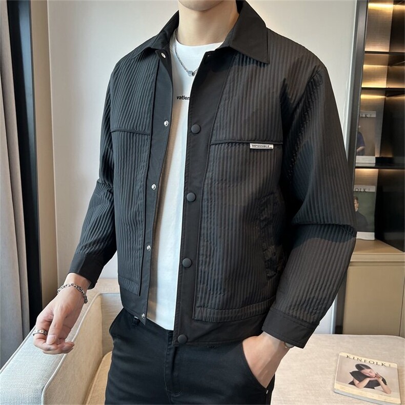 2025春装翻领夹克新款撞色翻领复古休闲男士外套潮JK087-P105,男装夹克,电商A413
