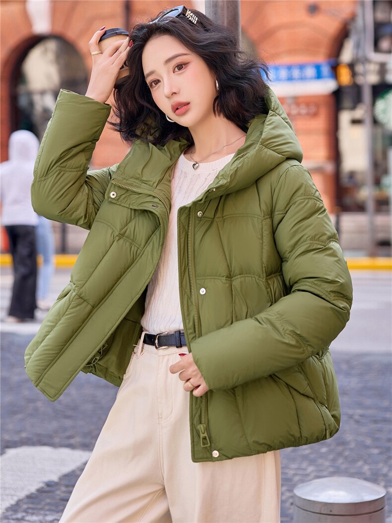 现货新款白鸭绒羽绒服女连帽冬季加厚短款外套女,女装羽绒服,梦懿尔