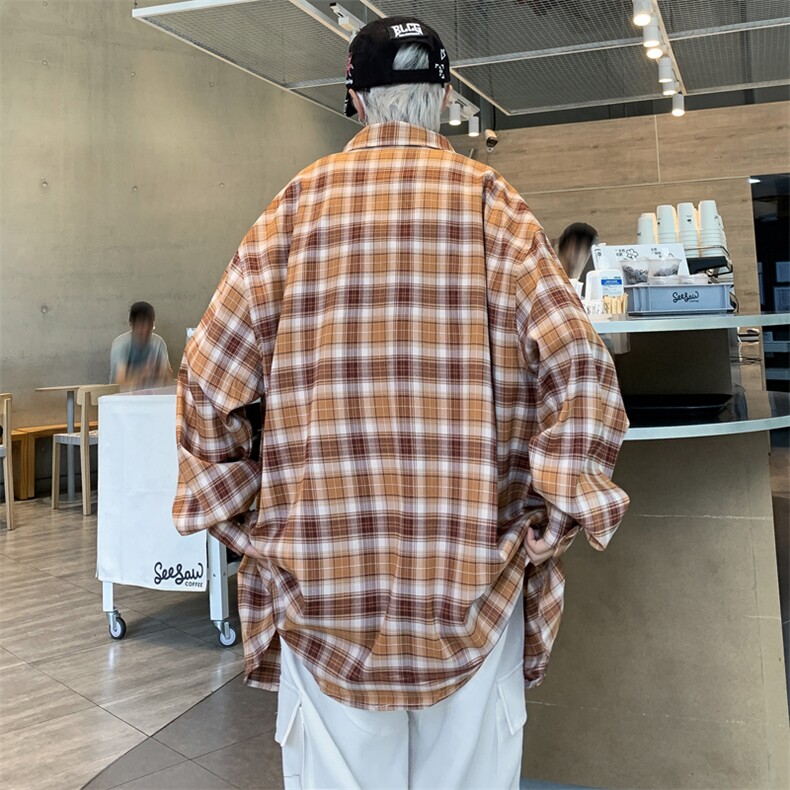格子衬衫外套男女薄款青少年长袖衬衣宽松休闲衬衫CS0128-P48,男装衬衫,星座308B-2