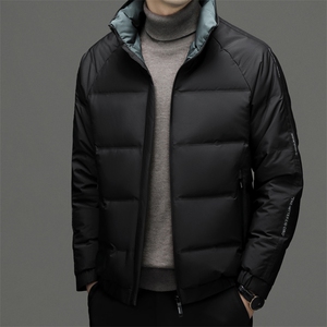 羽绒服男冬季新款加厚保暖休闲中年男士上衣爸爸装立领白鸭绒外套图片