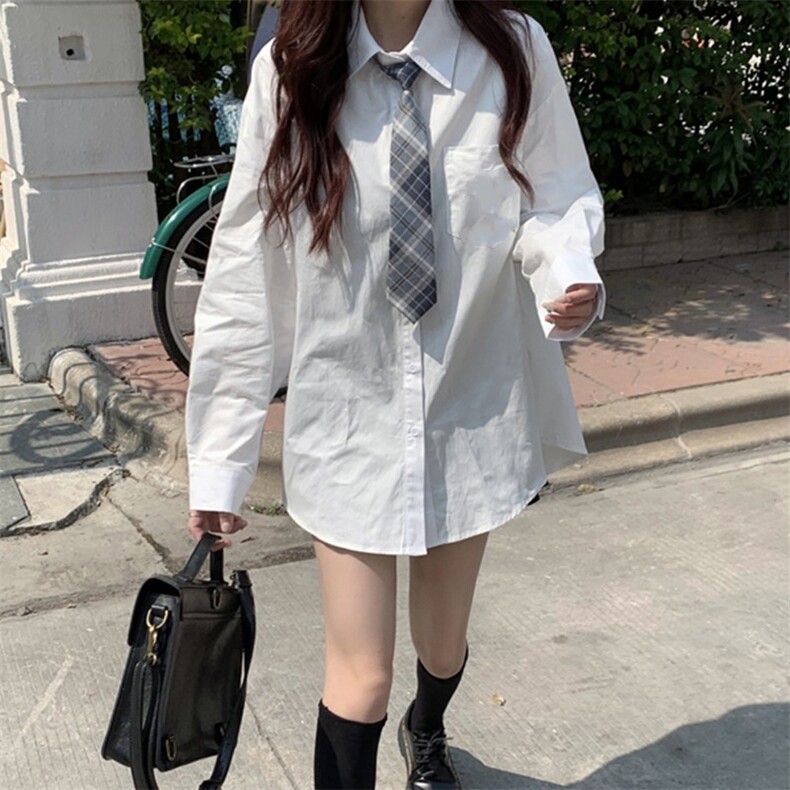 休闲长袖衬衫女春季潮复古宽松百搭帅气外穿衬衣无领带CS116-P30,女装衬衫,星座1008-2