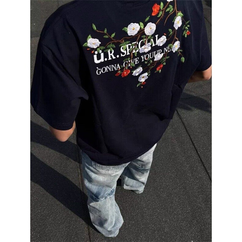 【有货】DTS05-特批35花卉纯棉刺绣印花短袖T恤男女图片