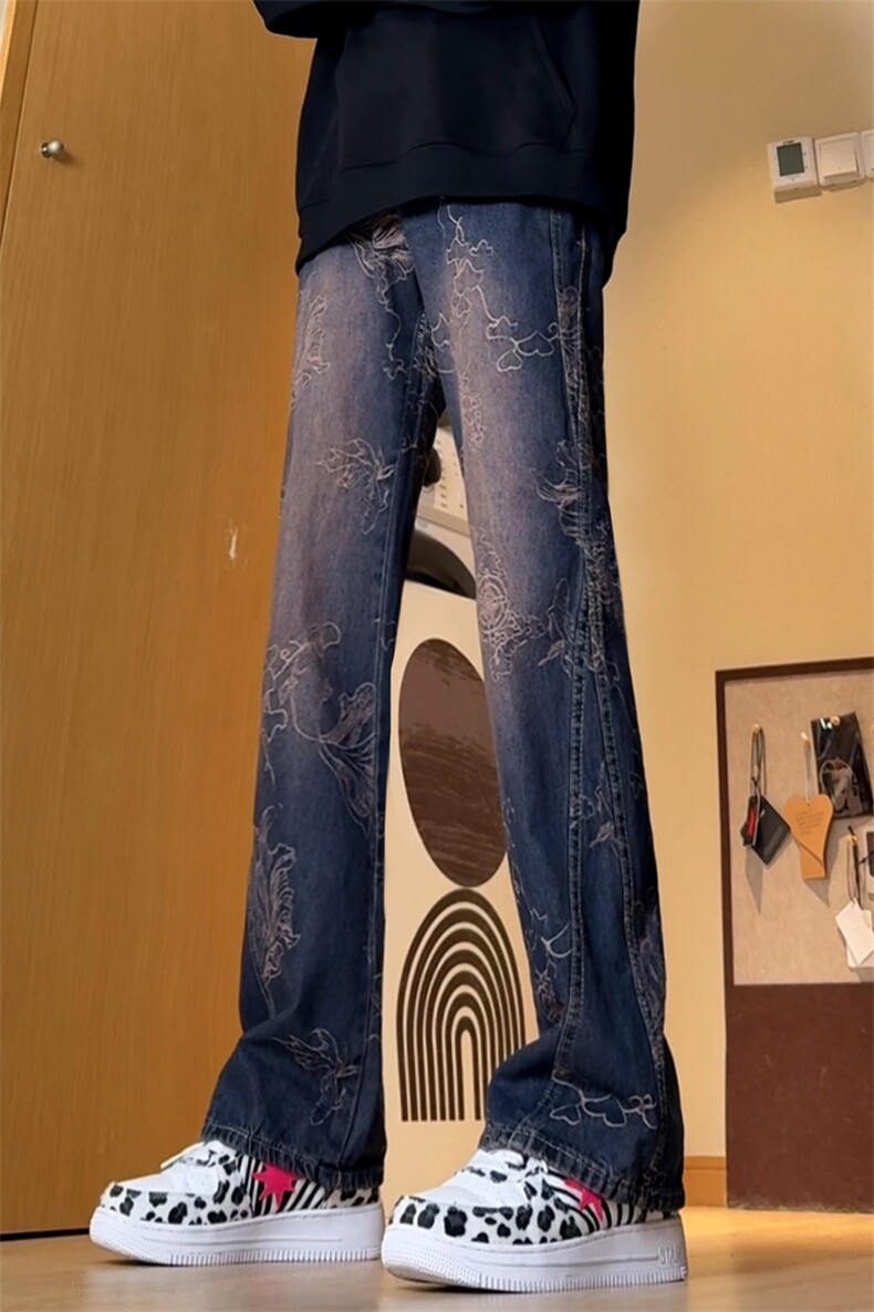 B221美式ins高街小众休闲提花直筒牛仔裤LK24379-特P52控88,男装牛仔裤,电商B221
