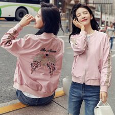 粉色短款外套女2025春秋新款韩版时尚休闲百搭刺绣棒球服夹克上衣，女装短外套，帛香坊