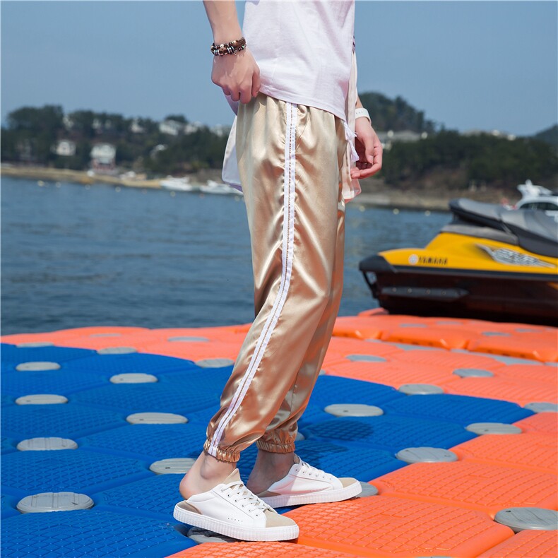 2021夏ins亮光哈伦运动裤韩版宽松原宿休闲九分裤A011-P45,男装休闲裤,电商B288