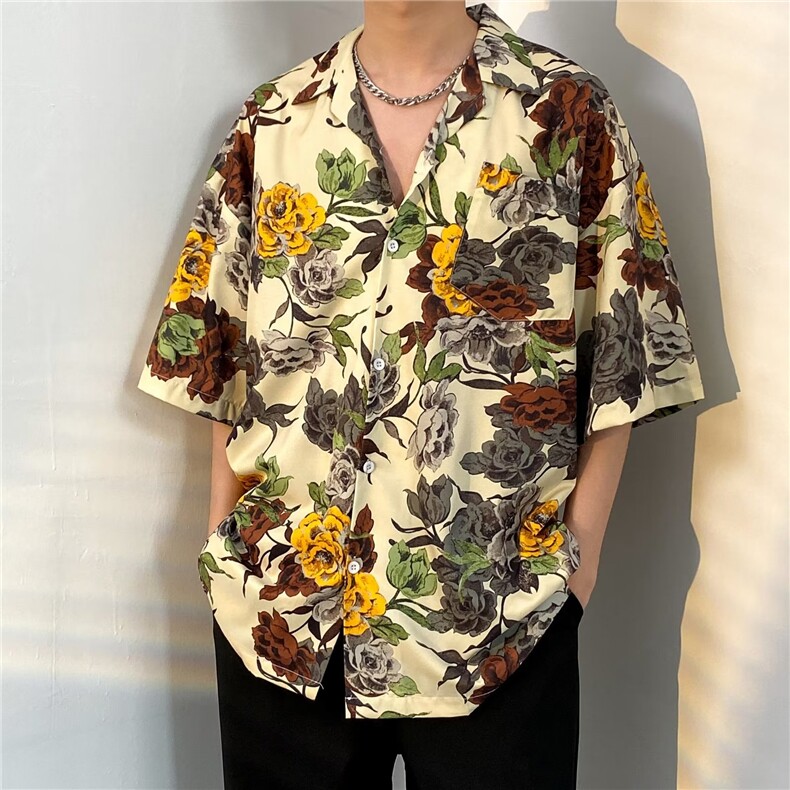 日系五分袖春夏季新款衬衫潮流慵懒男方领宽松型衬衫C1326P30,男装衬衫,星座1116-2