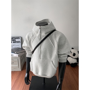 W8595 特P55  假模420克高品质拼接罗口带帽个性卫衣男图片