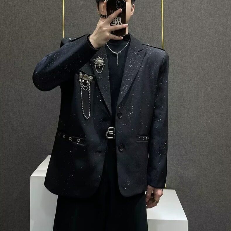 满天星设计感西装外套男高级痞帅百搭韩版炸街闪闪烫金小西服上衣,男装西服套装,星座506A