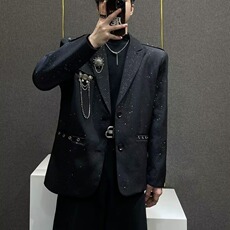 满天星设计感西装外套男高级痞帅百搭韩版炸街闪闪烫金小西服上衣，男装西服套装，星座506A