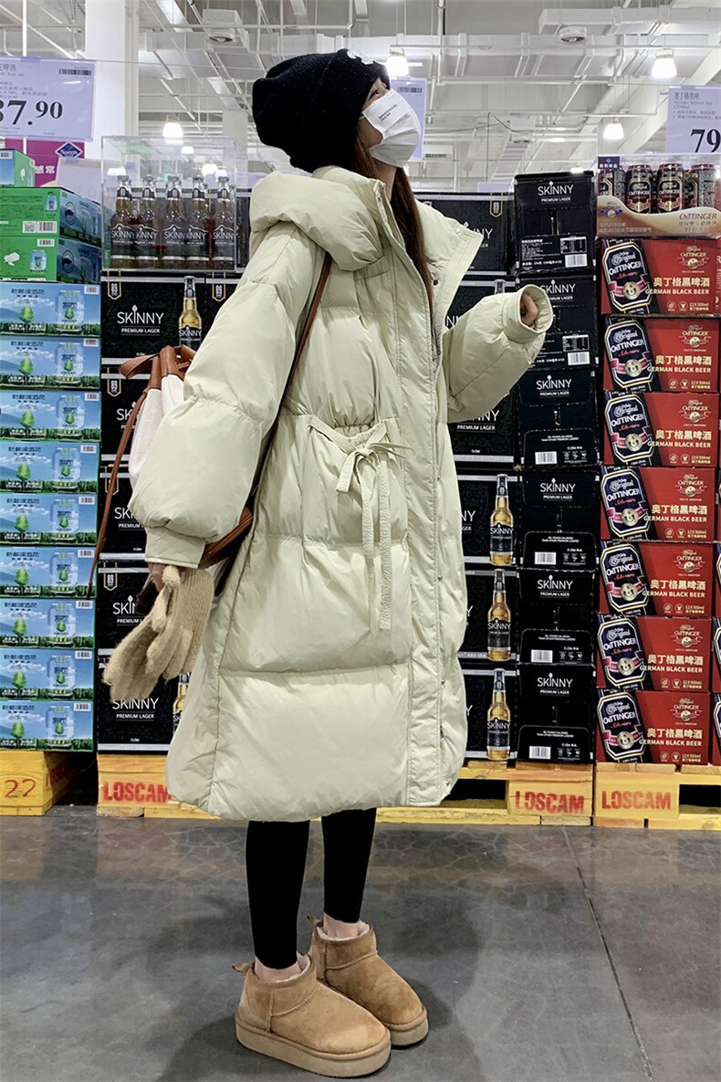 韩系宽松廓形新款中长款羽绒服女2025冬连帽白鸭绒加厚超好看外套,女装羽绒服,2C032