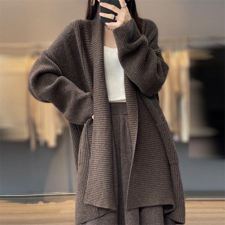 女士秋季新款时尚简约百搭宽松大门襟针织开衫图片