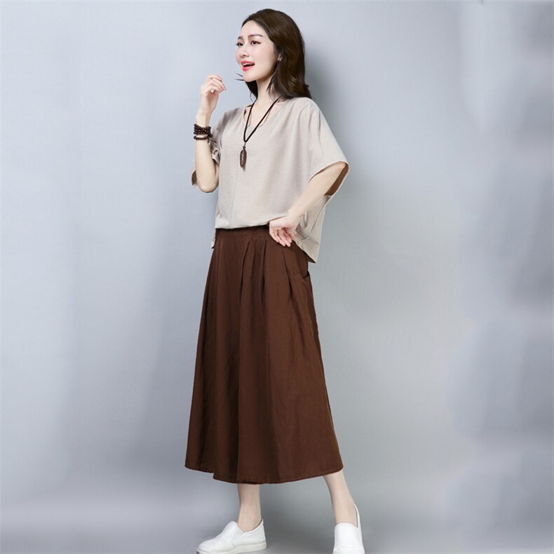 2021年夏季新款休闲时尚两件套装韩版百搭T恤女+阔腿裙裤子套装,女装套装/套裙,简韵佳